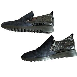 Munro Kit Women's Black Leather Double Zipper Loafers Shoes Comfort US Sz8.5